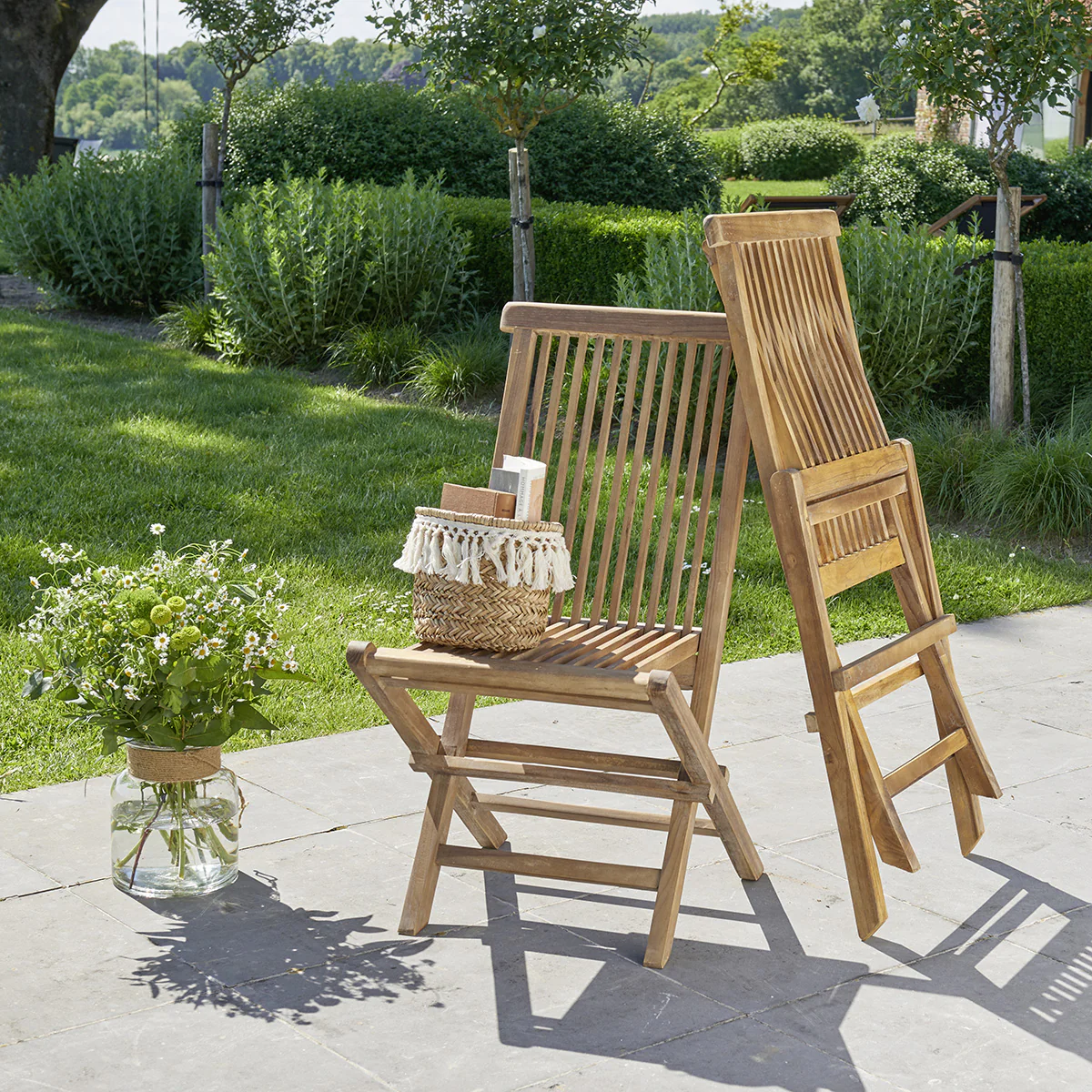 Chaise de jardin en teck huilé massif pliante (lot de 2) - Image 3