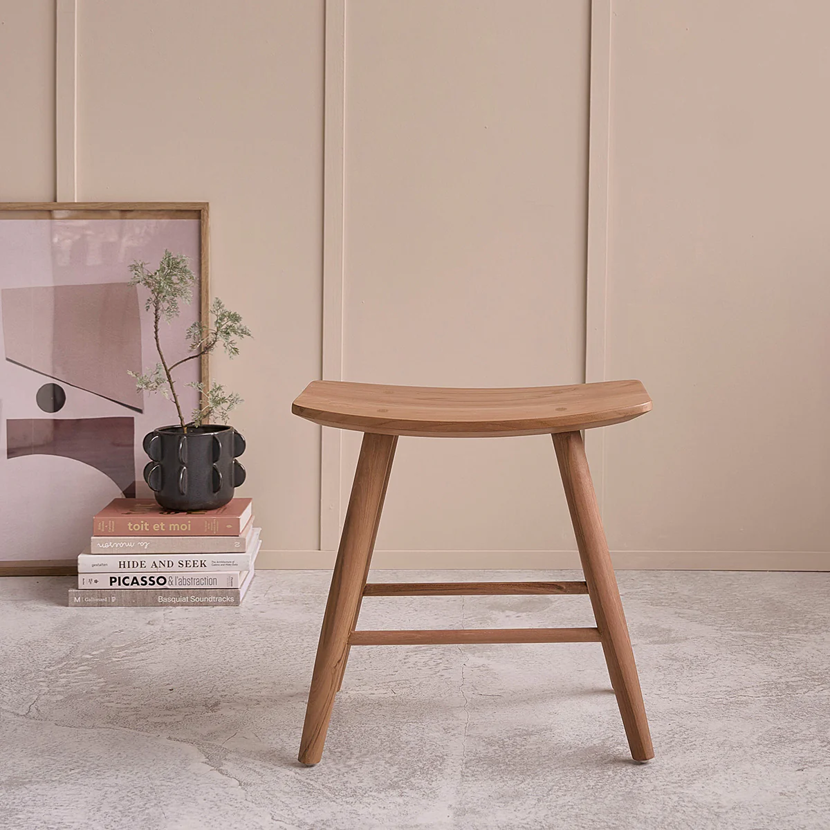 Tabouret de bar en teck massif 45 cm - Image 4